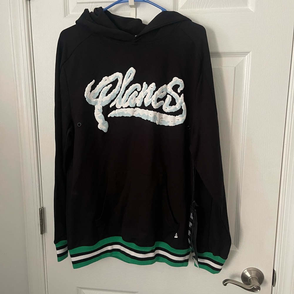 Black Hoodie with White and Green Accents